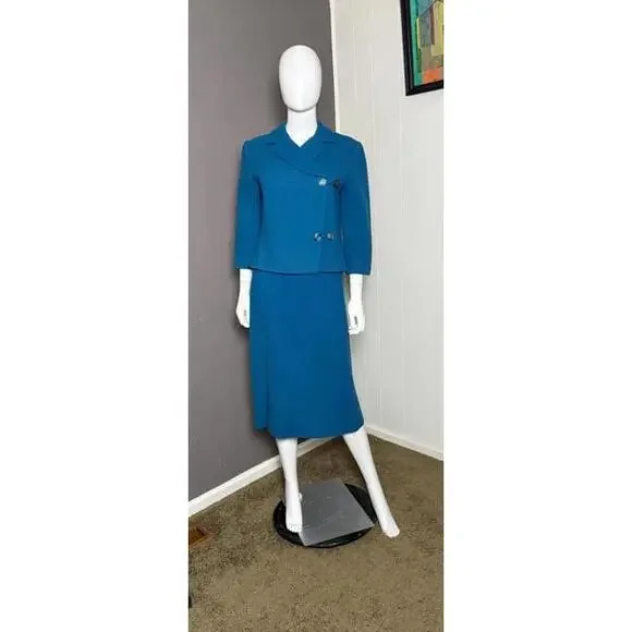1940's Blue Wool Boucle Skirt Suit from a Vogue Paris Original size S/M - Picture 1 of 10